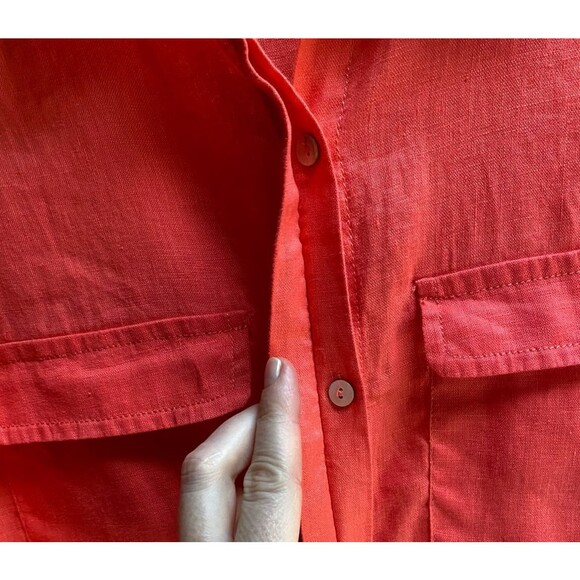 Jones & Co size M Coral red linen popover sleeveless shirt tunic cruise resort - Picture 7 of 8